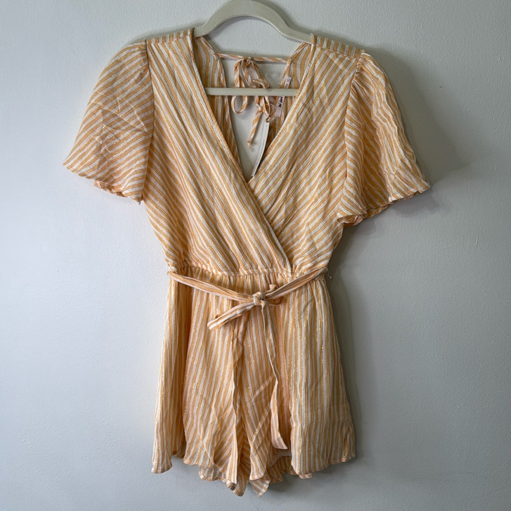 Mi Ami Francescas Orange and Gold Striped Romper NWT